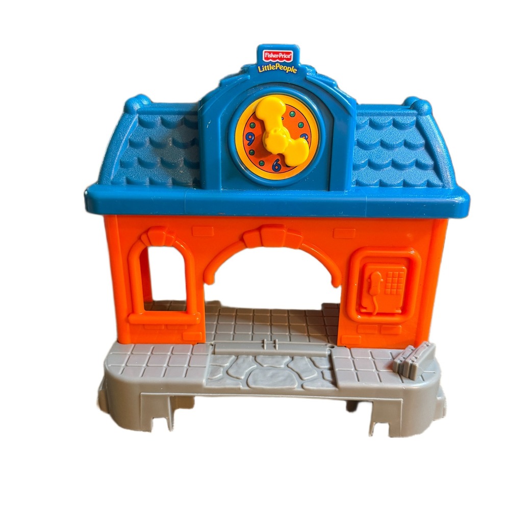 Fisher Price Little People Train Station Orange Blue Clock Depot Toy 77828